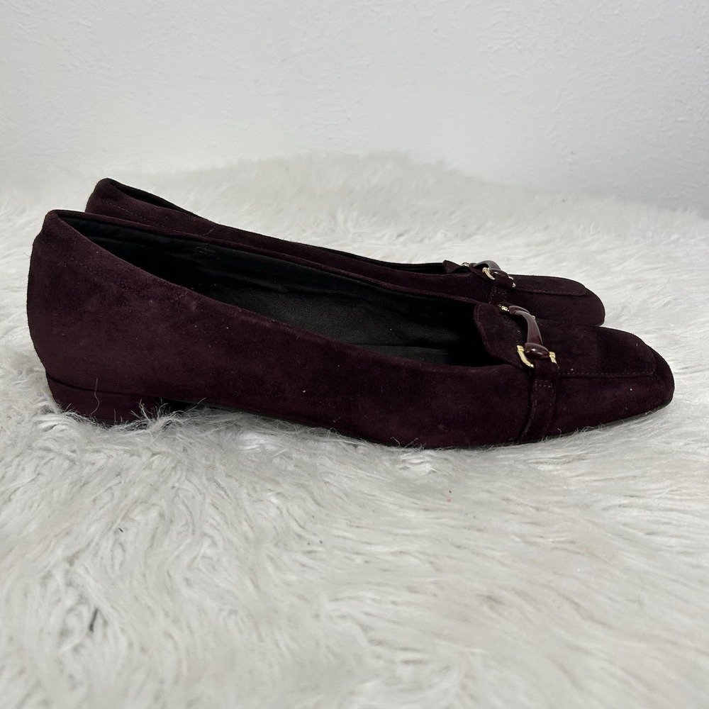 Stuart Weitzman Dark Burgundy Suede Leather Horse-bit Moc Toe Loafers Size 7.5M